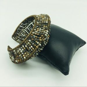 Beautiful Seed Bead Wrapped Wire Chunky Statement Cuff Bracelet